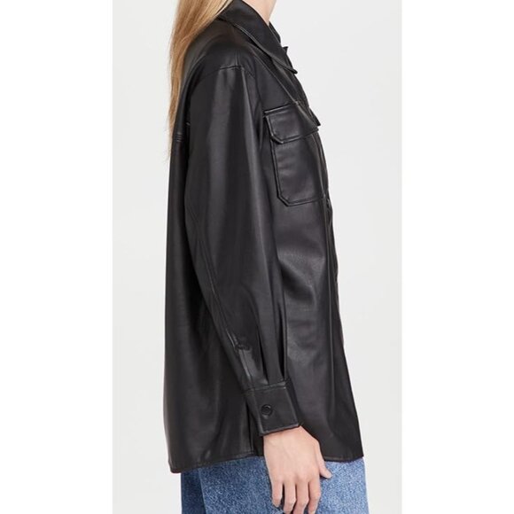 Steve Madden Faux Good Measure Shacket in Black XSmall Womens Vegan Shirt - Picture 14 of 15